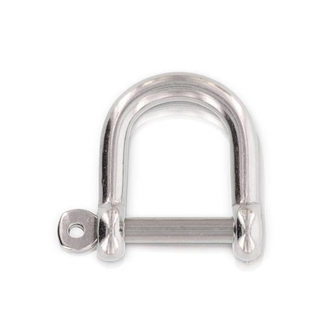 Wide D-shackle with captive pin, AISI 316
